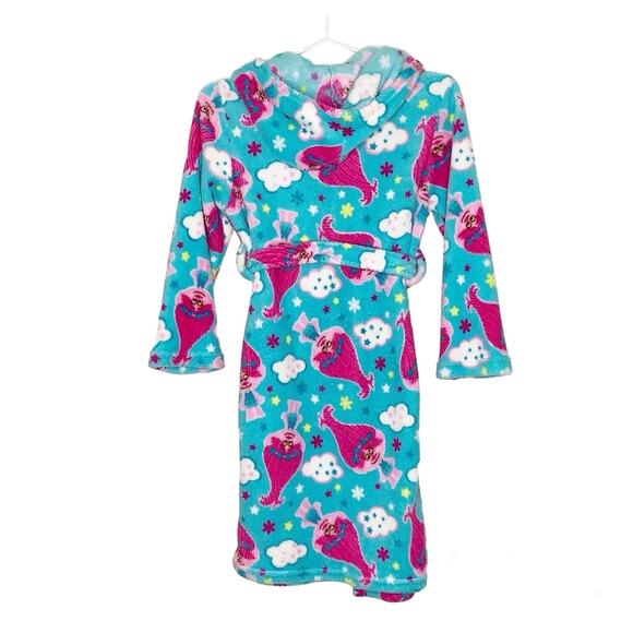 Dreamworks Trolls Blue Pink Hooded Robe Medium 8 - Picture 3 of 4
